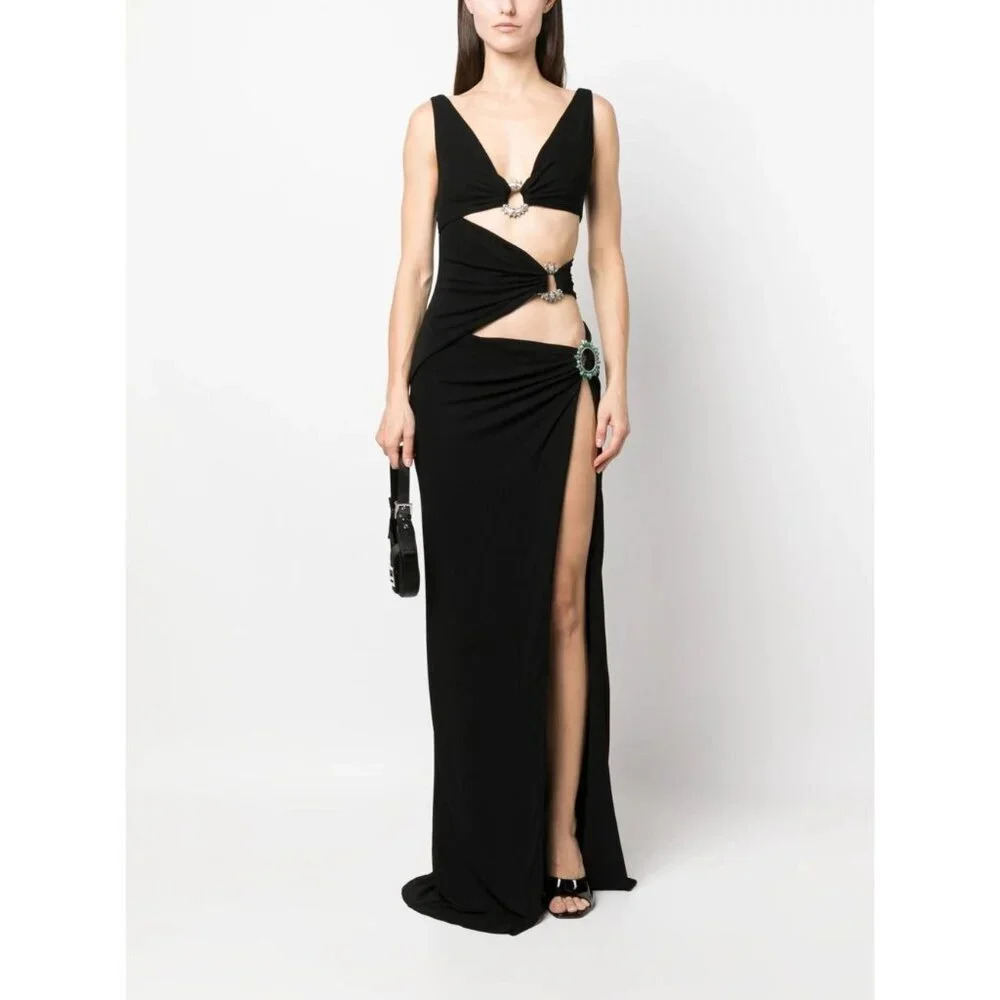 ROBERTO CAVALLI Cut Out Gown in Nero 191101 38 New Womens Long Maxi Dress